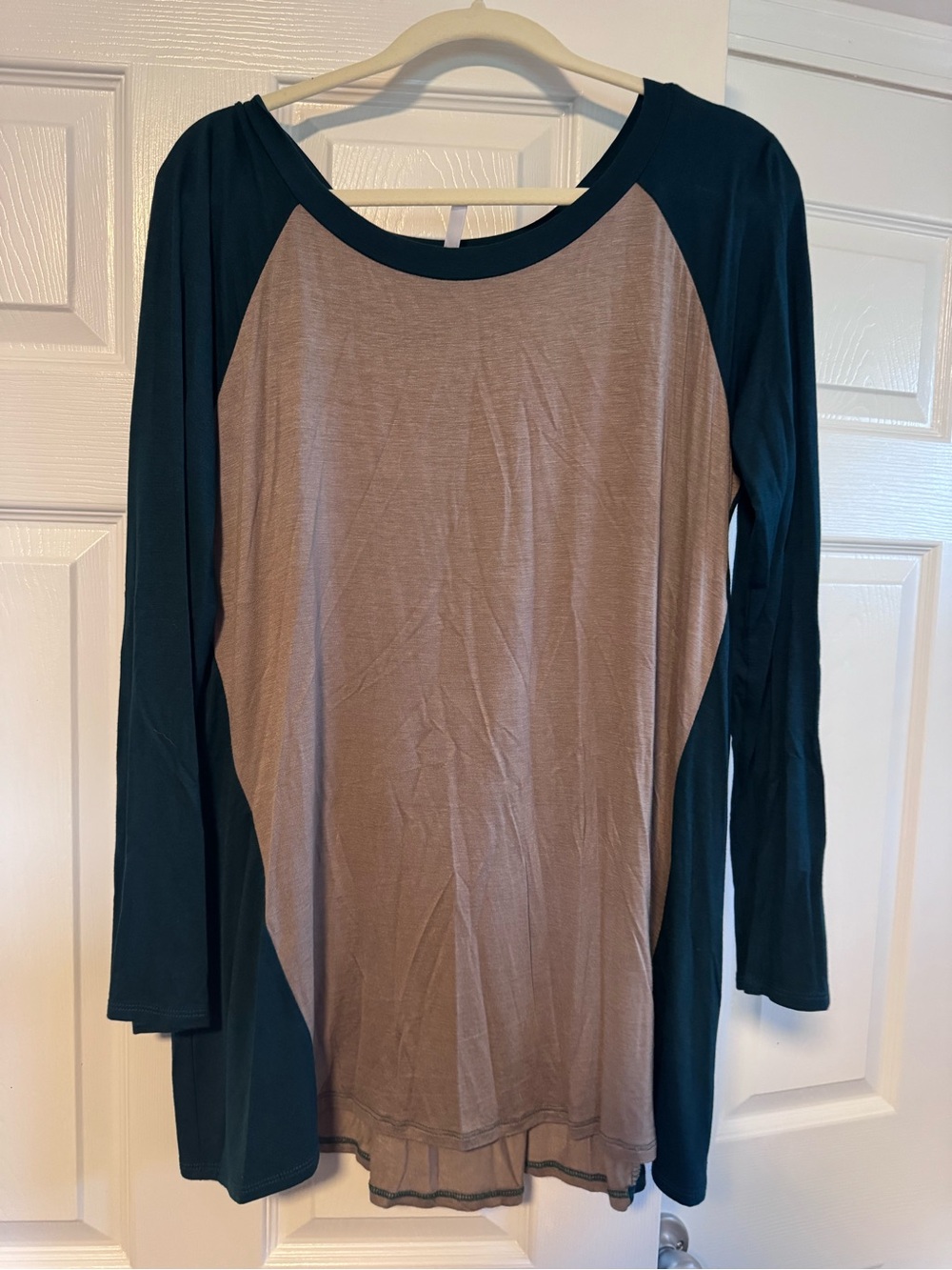 Pinkblush Taupe & Teal Raglan Long Sleeve Top